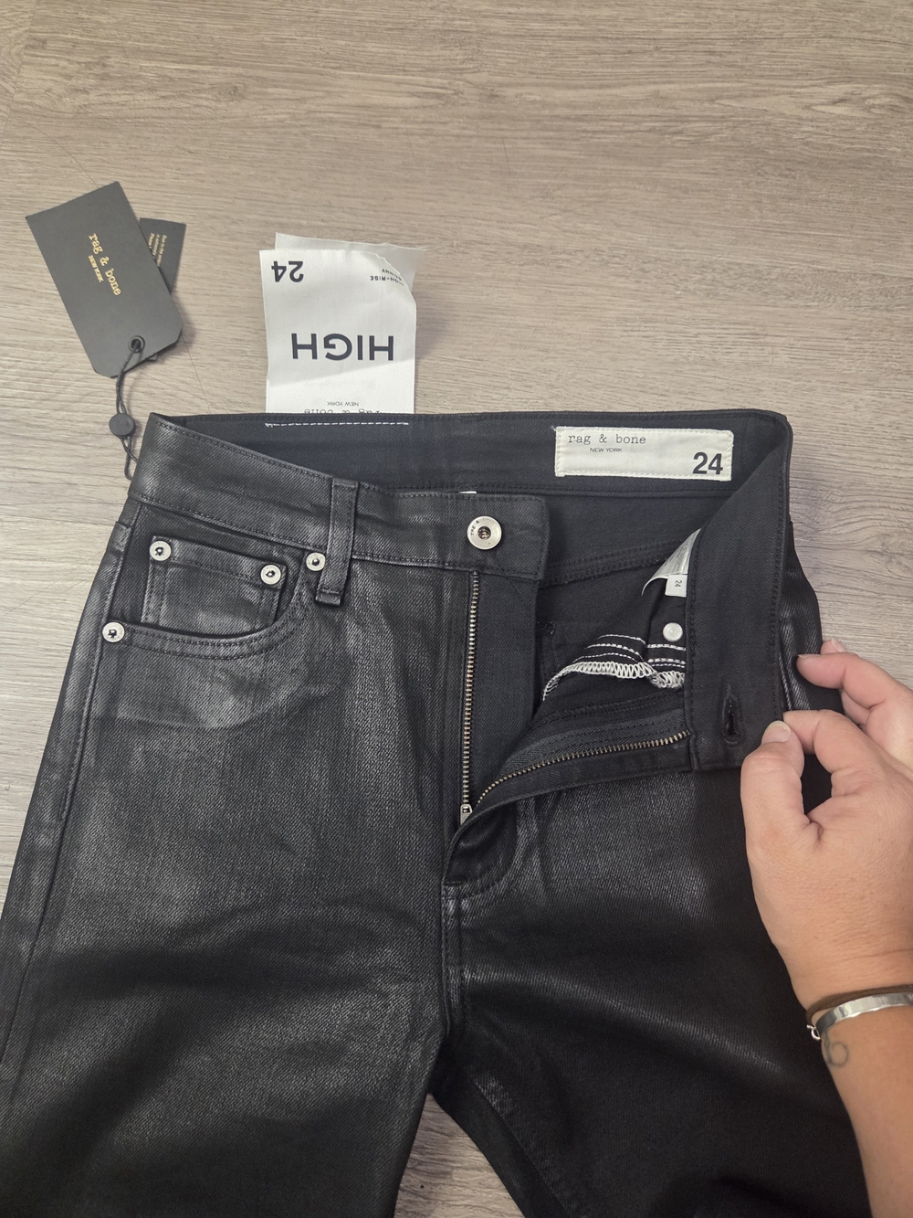 Rag & Bone High-Rise Coated Black Women’s Jeans - Size 24